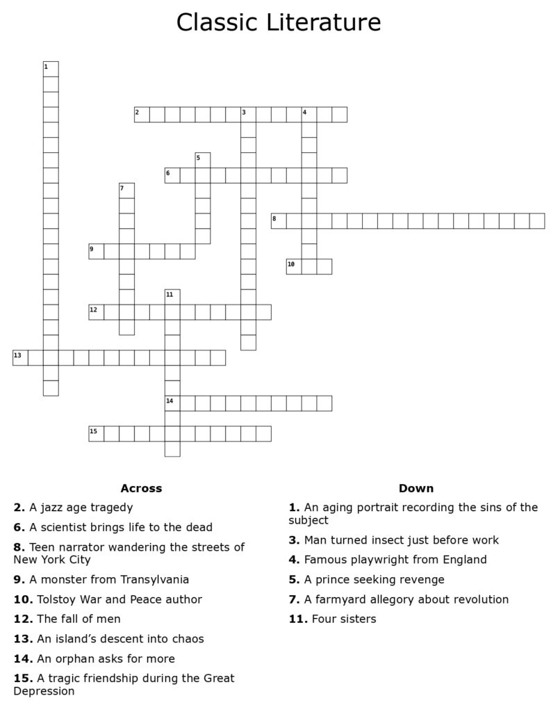 Classic Literature Crossword