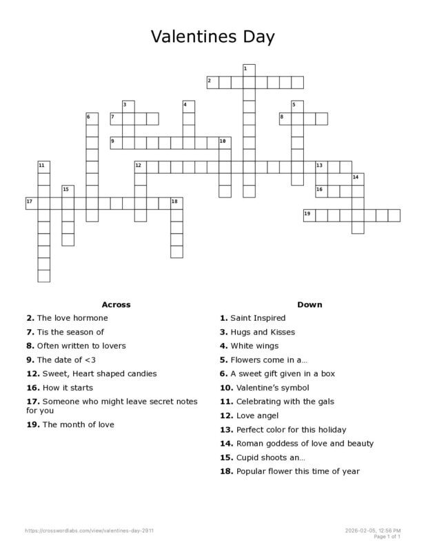 Valentine’s Day crossword to share with your lover (or friends)